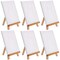 8" x 8" Stretched Canvas with 10.5" Small Wooden Tabletop Easel Kit (6 Pack) for Painting and Display Stand - A-Frame Table Top Easel, Canvas Holder